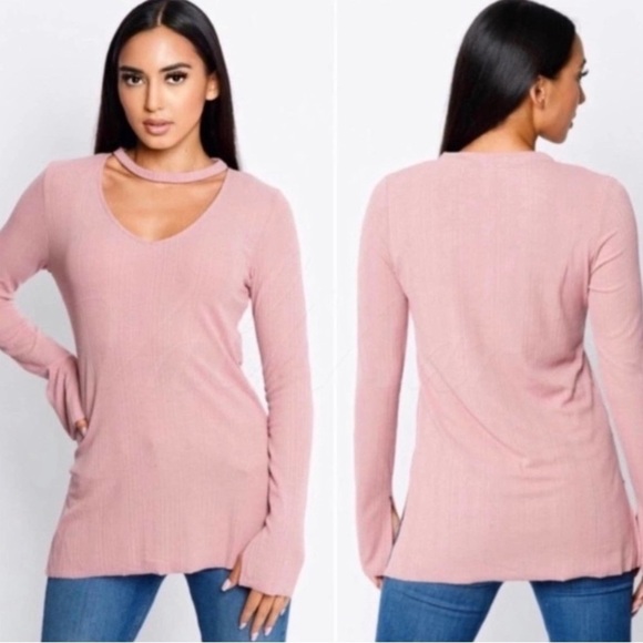 Mauve Long Sleeve Top with Choker Neck - Picture 2 of 2